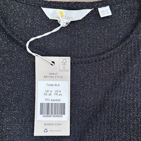 Boden Sparkle Puff Sleeve Sweater Crew Neck Wool Cashmere Black Sz 8 NWT - Picture 4 of 13